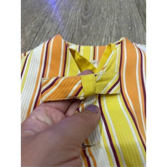 70’s Little Boy Yellow, White, and Orange Overall Shorts Outfit with Jacket Vint - Picture 5 of 10